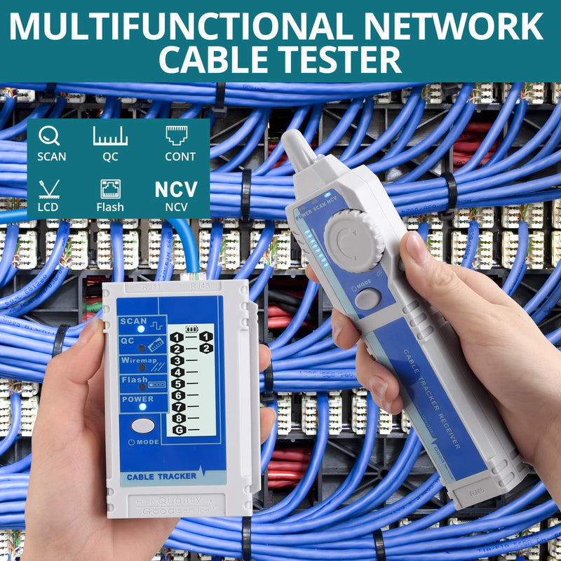 [Australia - AusPower] - Network Cable Tester NCV for CAT5 CAT6 CAT7 CAT8, Multifunctional Network Testers with LCD, Ethernet Wire Tracker for Telephone Systems/Computer Networks/Video Networks 
