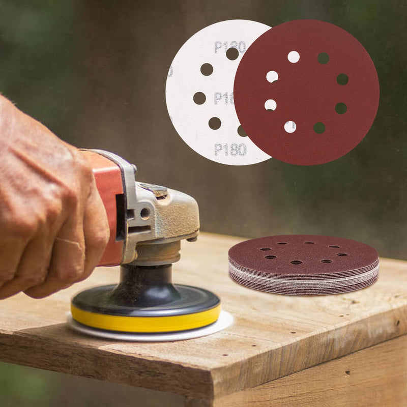[Australia - AusPower] - Pack of 15 Sandpaper 125 mm Velcro, 40 Grit Sanding Discs, 8 Holes Round Velcro Sandpaper for Random Orbital Sanders Wood, Metal, Colour 40 grit - 15pcs 