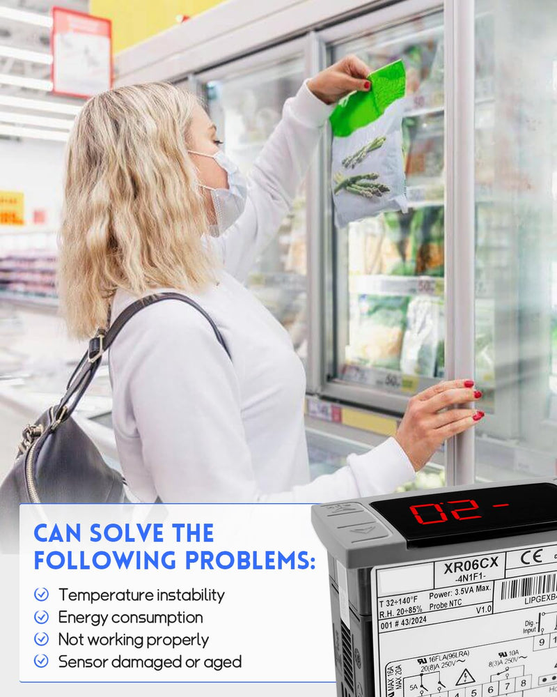 [Australia - AusPower] - Fit for Dixell XR06CX-4N1F1 Temperature Controller with Temperature Sensing Probe，Digital Thermostat Controller Fit for 120V 50-60hz Commercial Refrigerators/ Freezer 