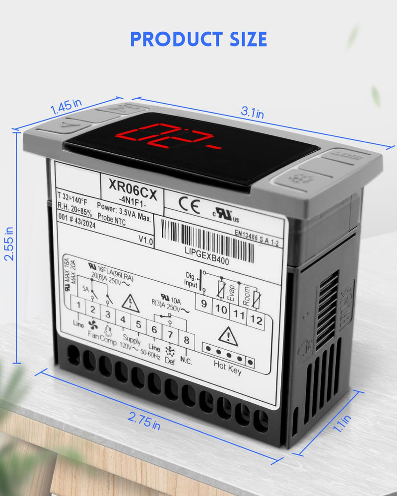 [Australia - AusPower] - Fit for Dixell XR06CX-4N1F1 Temperature Controller with Temperature Sensing Probe，Digital Thermostat Controller Fit for 120V 50-60hz Commercial Refrigerators/ Freezer 