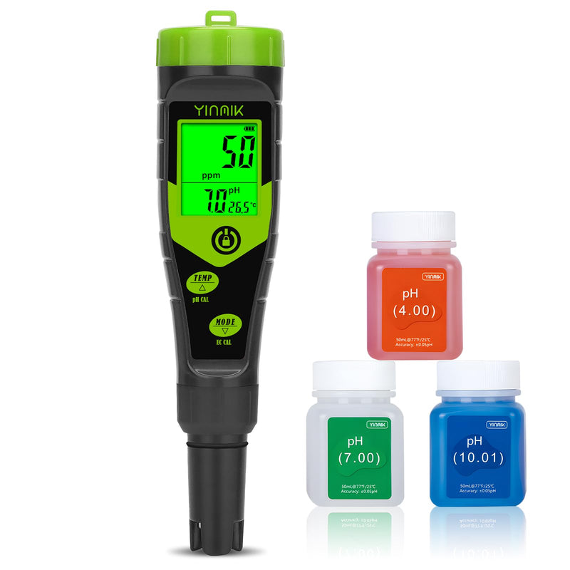 [Australia - AusPower] - YINMIK pH EC Meter Pool pH Tester 4 in 1 Conductivity Meter PPM Tester Simultaneous Measurement of PH, EC, Temperature and TDS for Water, Aquarium, Beer Making, Hydroponics 