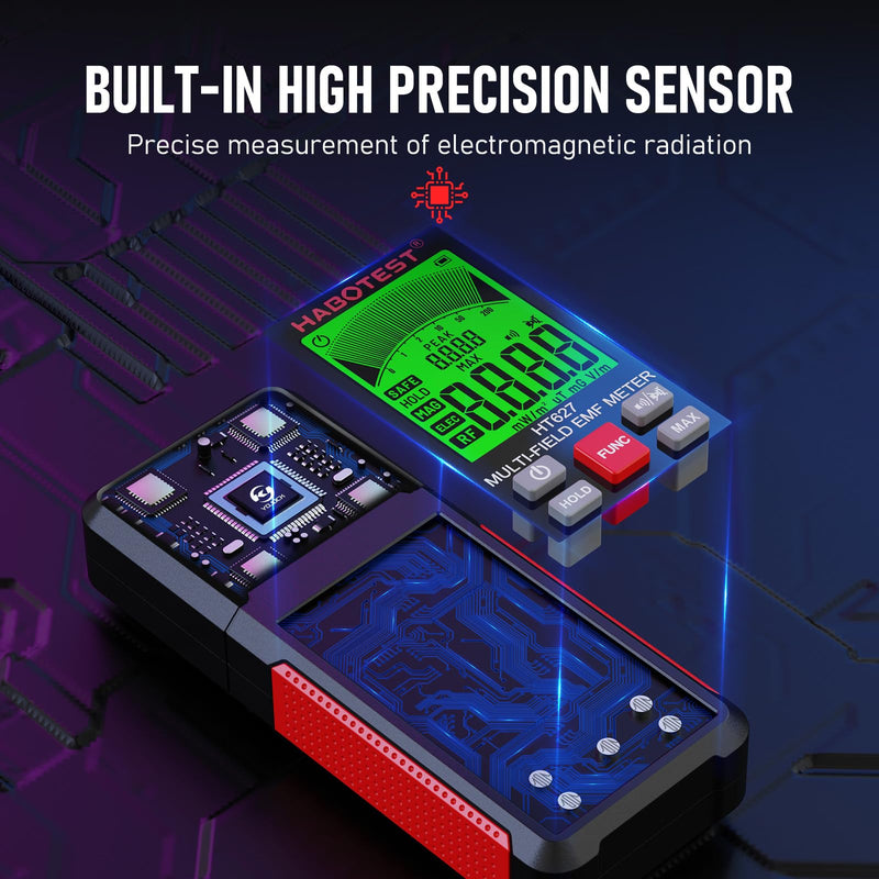 [Australia - AusPower] - YOJOCK EMF Meter 3-in-1 Radiation Meter and Radiation Detector with Data Hold and Maximum Value Memory, Measures EMF, RF, MF, WiFi and Electrosmog, for Home and Outdoor, Red 