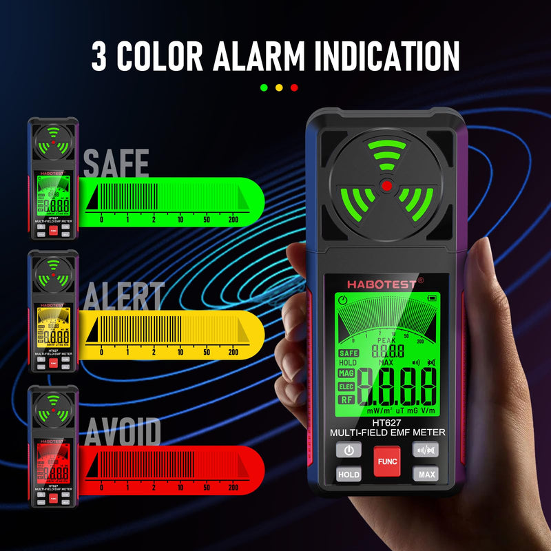 [Australia - AusPower] - YOJOCK EMF Meter 3-in-1 Radiation Meter and Radiation Detector with Data Hold and Maximum Value Memory, Measures EMF, RF, MF, WiFi and Electrosmog, for Home and Outdoor, Red 