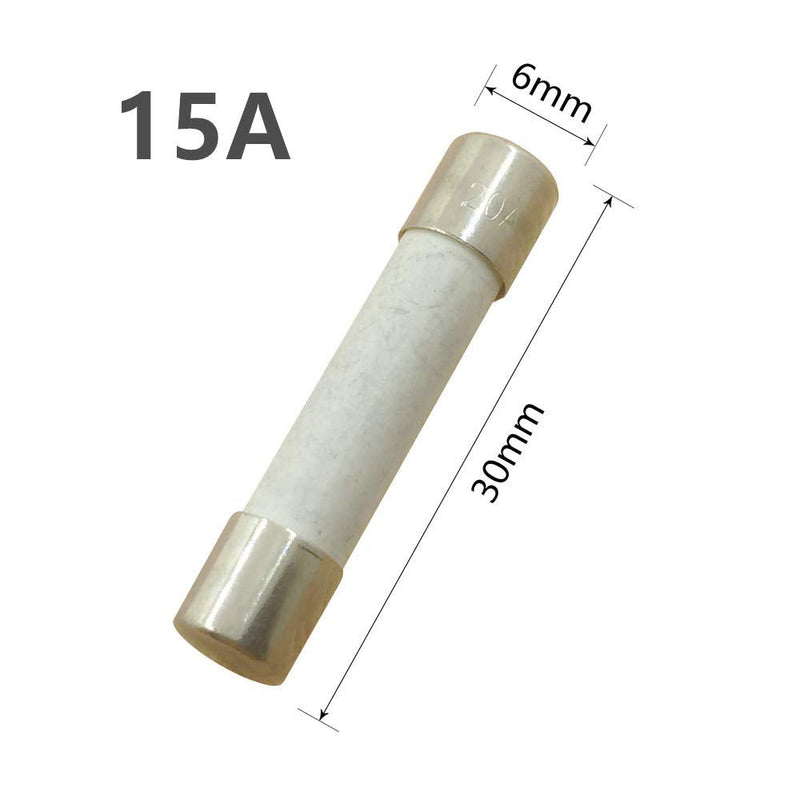[Australia - AusPower] - (Pack of 10) 15 Amp Slow-Blow Time Delay Fuse Ceramic 6x30mm 6x30 