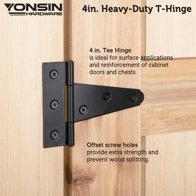 [Australia - AusPower] - 4" T-Strap Shed Door Hinges 2Pcs, Heavy Duty Black Tee Hings for Wooden Fence Gate, Outdoor T Hinges Barn Door Gate Hinges Hardware, Wrought Hinges Hardware, Thickness 2mm 2 4 Inch 