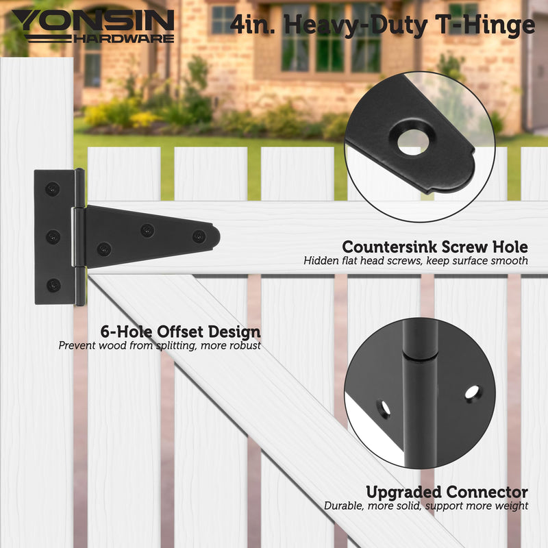 [Australia - AusPower] - 4" T-Strap Shed Door Hinges 2Pcs, Heavy Duty Black Tee Hings for Wooden Fence Gate, Outdoor T Hinges Barn Door Gate Hinges Hardware, Wrought Hinges Hardware, Thickness 2mm 2 4 Inch 