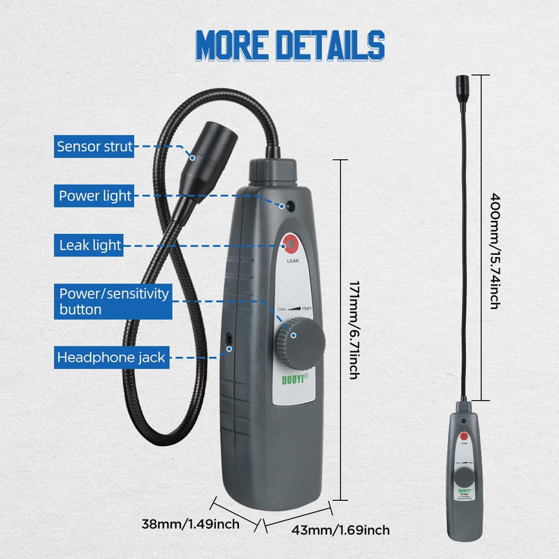 [Australia - AusPower] - Ultrasonic Leak Detector with Headphones, 40KHz ±2KHz Air Leak Detector, Steam Pipe Leak Detector, Automotive Noise Finder, Adjustable Sensitivity, 420MM Probe, High Sensitive Sensor 