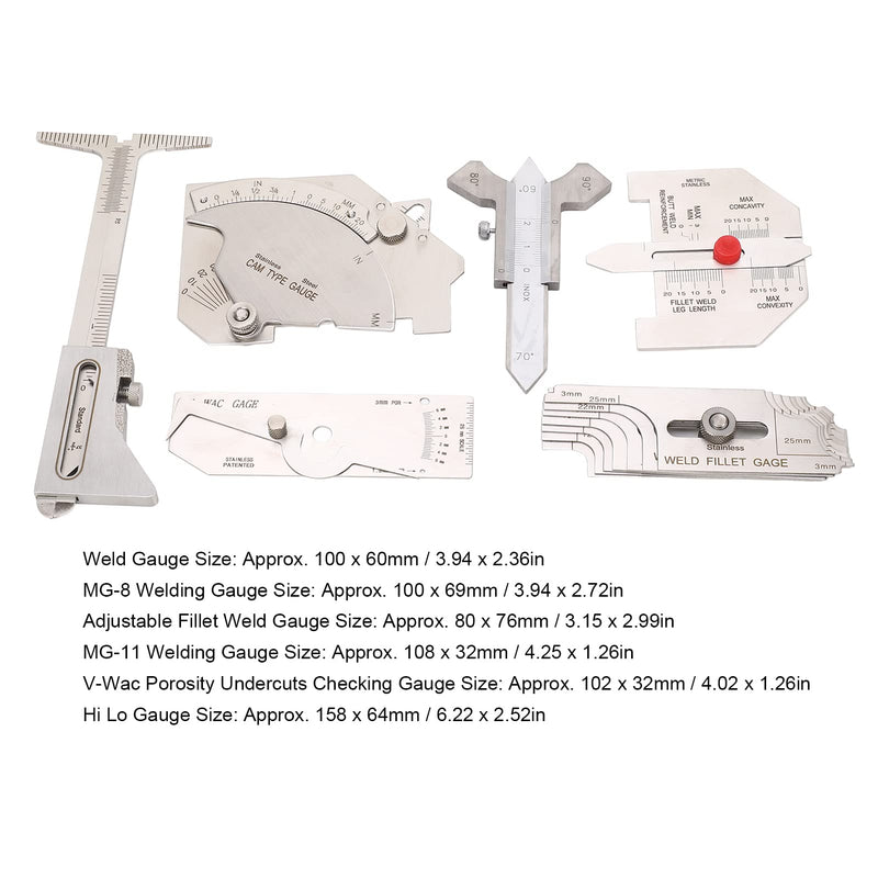 [Australia - AusPower] - 6 Piece Fillet Weld Set, Stainless Steel Metric Welding Inspection with Bag, Includes MG - 8 MG - 11, V - Wac Porosity Undercuts Checking and Hi Lo 