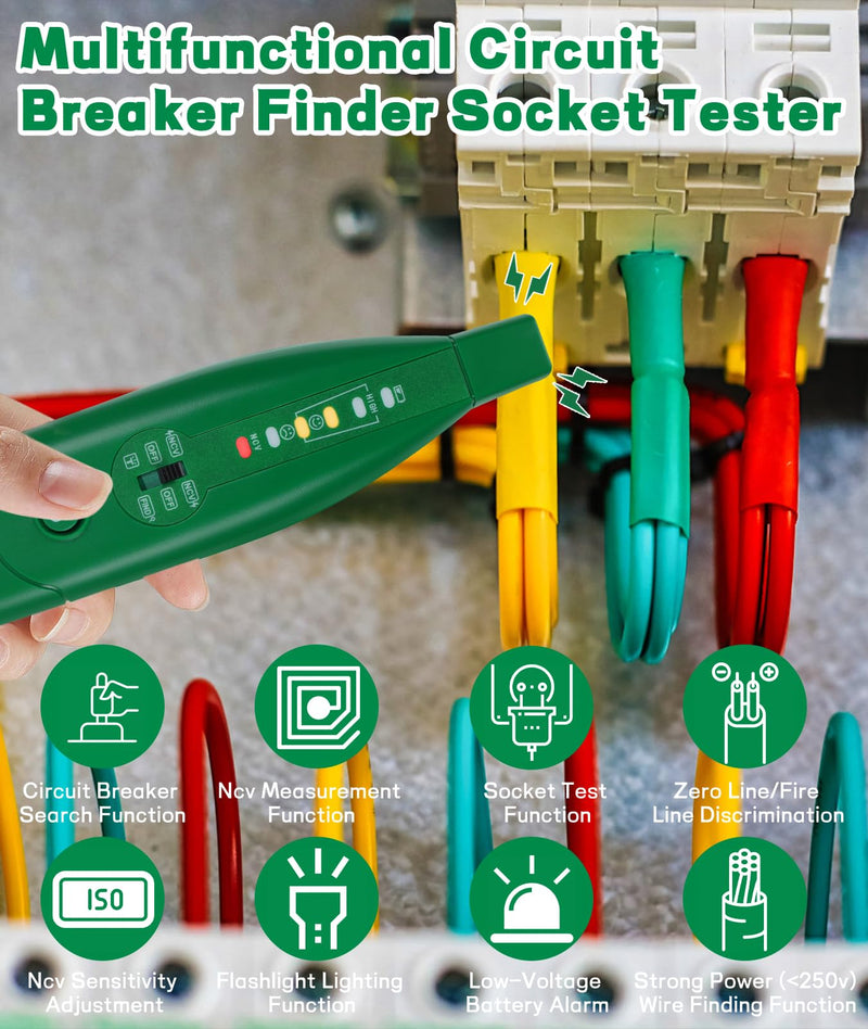 [Australia - AusPower] - HISITEK Cable Tracker and Cable Break Detector, Circuit Breaker Finder and Socket Tester with Torch, 110-250V AC, EU Plug (without Battery) 