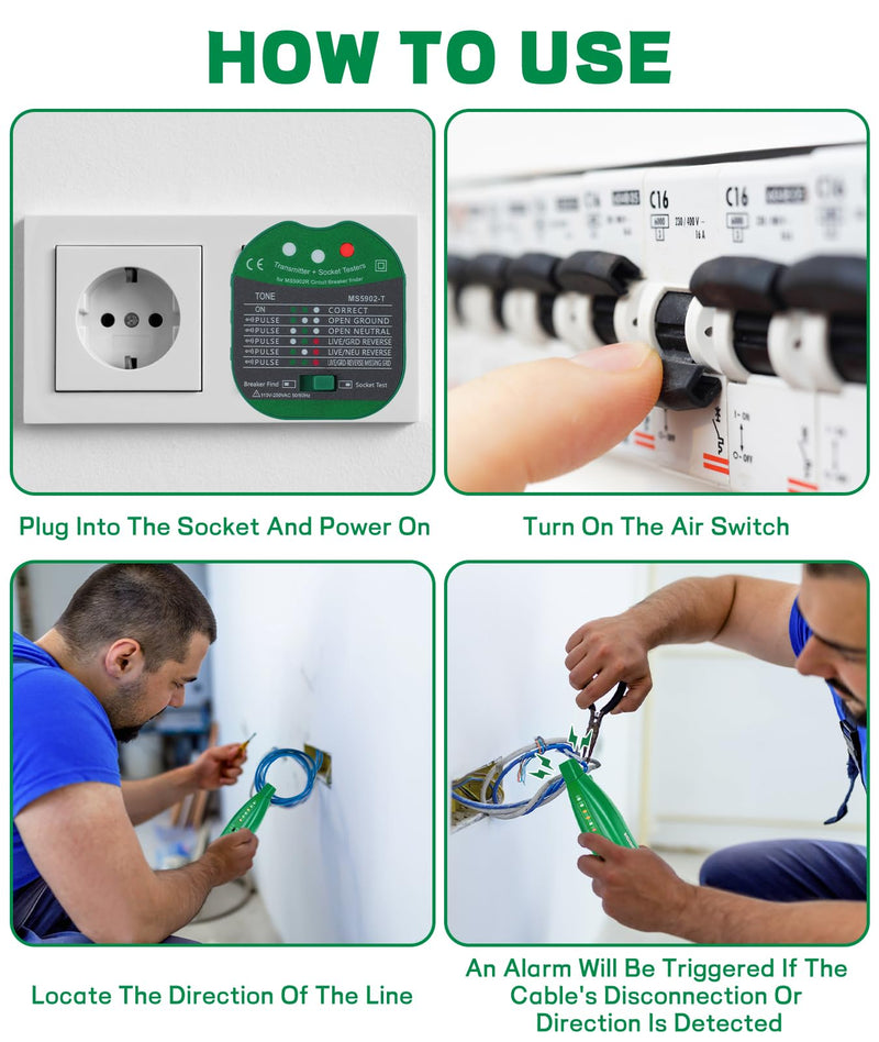 [Australia - AusPower] - HISITEK Cable Tracker and Cable Break Detector, Circuit Breaker Finder and Socket Tester with Torch, 110-250V AC, EU Plug (without Battery) 