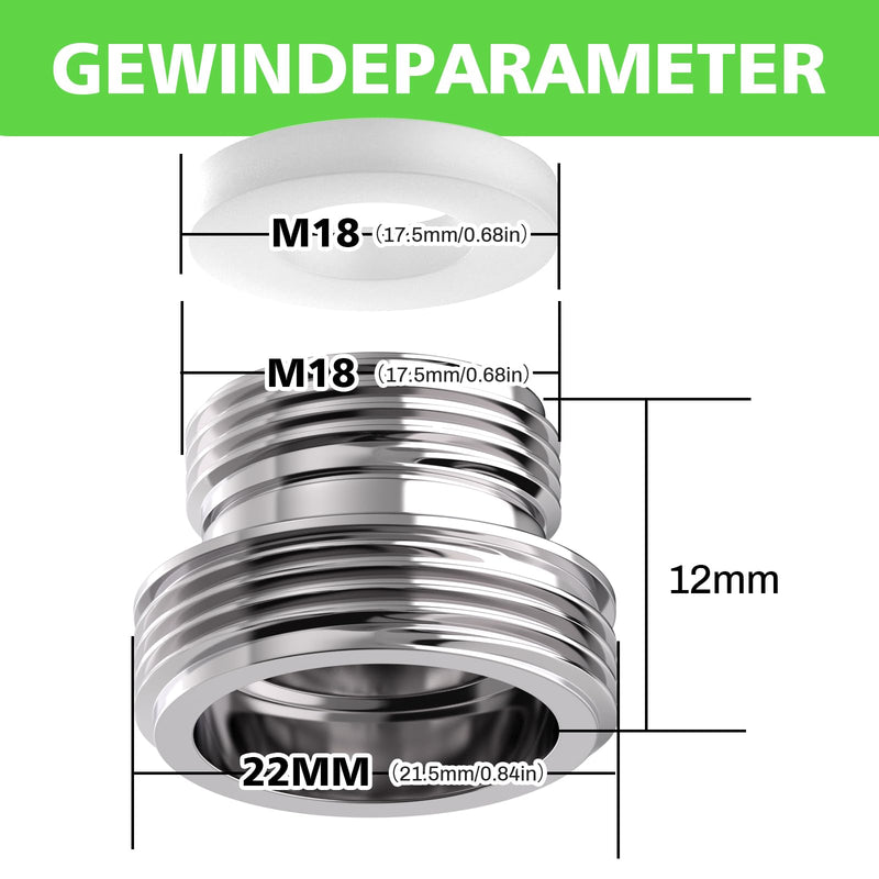 [Australia - AusPower] - Yvyan Tap Adapter M18 to M22-2 Pieces, Thread Adapter for Male Thread M18 and M22, Suitable for Kitchen Taps, Water Savers, Water Cleaners, Hose Connections (Silver, M18-M22) Silvery 