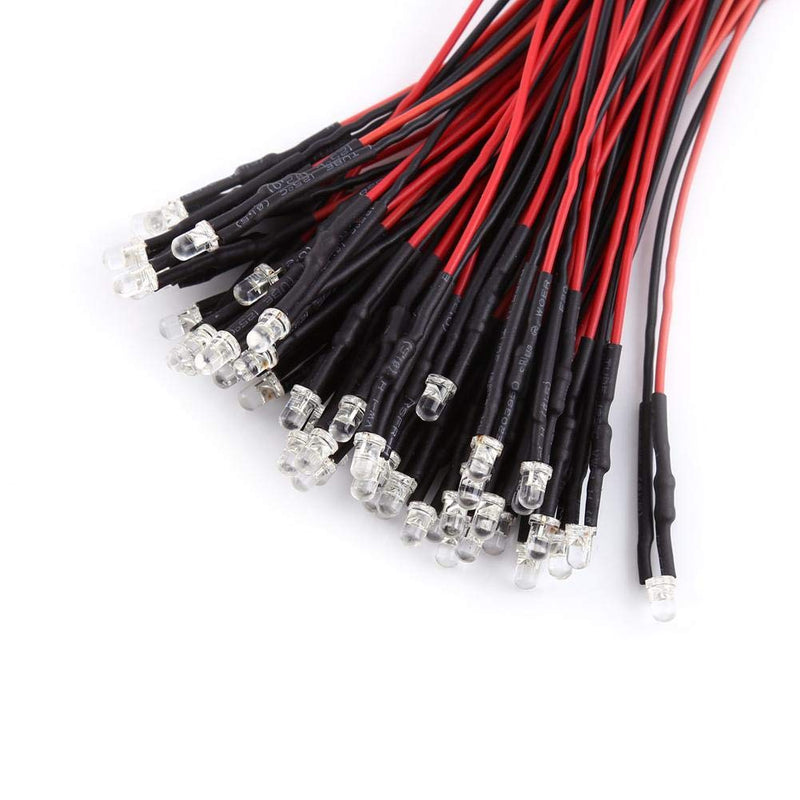 [Australia - AusPower] - YWBL-WH 50pcs LED Light Emitting Diodes Pre Wired DC 9V to 12V 3mm 5mm 10mm Clear White Light 5mm White 