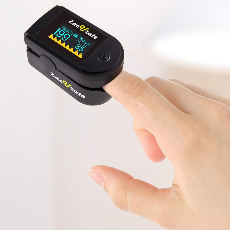 [Australia - AusPower] - Zacurate 500C Elite Fingertip Pulse Oximeter Blood Oxygen Saturation Monitor with Silicon Cover, Batteries and Lanyard (Mystic Black) 