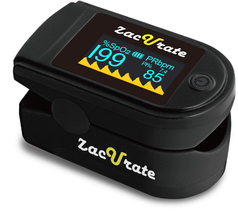 [Australia - AusPower] - Zacurate 500C Elite Fingertip Pulse Oximeter Blood Oxygen Saturation Monitor with Silicon Cover, Batteries and Lanyard (Mystic Black) 