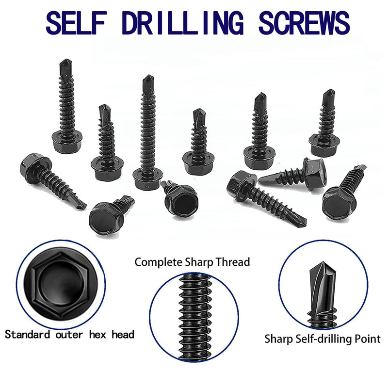 [Australia - AusPower] - 100 PCS 410 Stainless Steel #8X5/8" Self Tapping Screws for Metal, Self Drilling Screws Assortment Kit, Black Oxide. (HEX #8X5/8") HEX #8X5/8" 