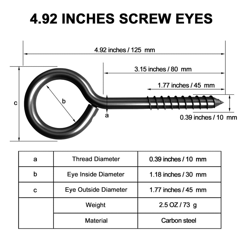 [Australia - AusPower] - ZAUGONTW 5 Inch Eye Hooks, Eye Bolts Screw in Hooks Stainless Steel, 2 Pcs Heavy Duty Black Large Screw Eye Hooks for Hanging, Tie-Downs, Heavy-Duty Applications 