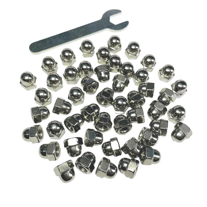 [Australia - AusPower] - 50pcs 1/4-20 Acorn Cap Nuts,1/4-20 Cap Nuts,Acorn Hex Dome Head Dome nut,304 Stainless Steel,hardware18-8,Bright Finish with Open End Wrench 