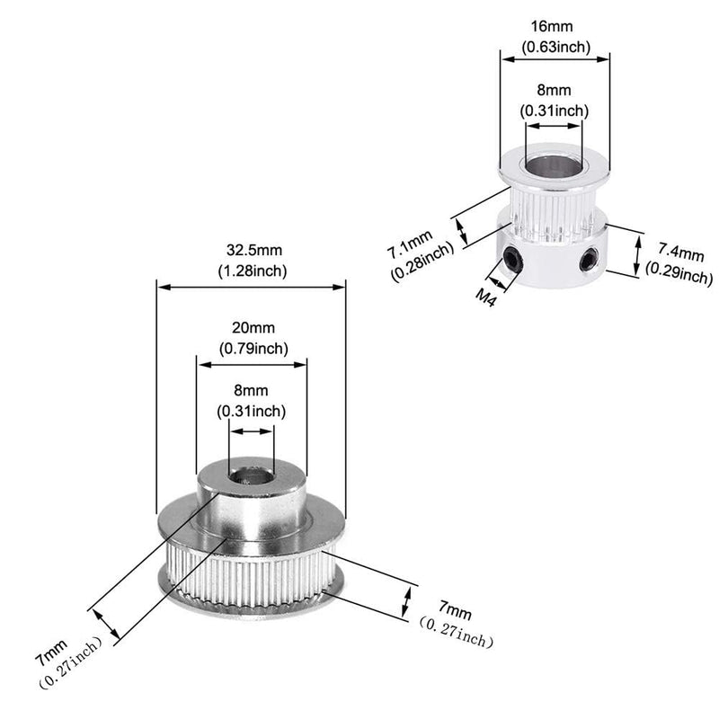 [Australia - AusPower] - 2PCS Set GT2 Synchronous Wheel 20&48 Teeth 8mm Bore Aluminum Timing Pulley with 2PCS Length 200mm Width 6mm Belt (20-48T-8B-6) 20-48T-8B-6 