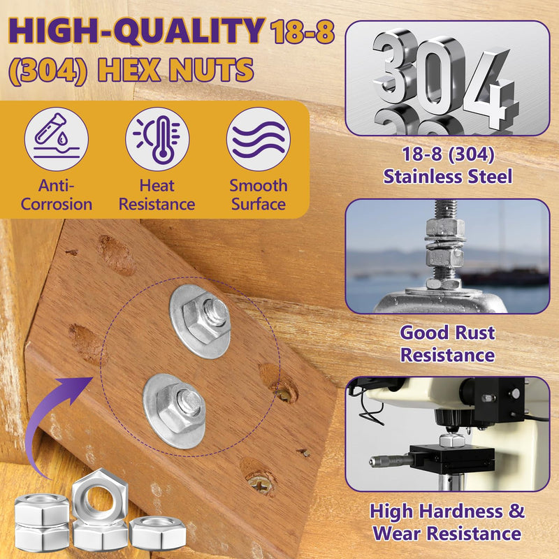 [Australia - AusPower] - 3/8"-24 Hex Nuts, 15Pcs 304 Stainless Steel Metal Standard Inch Hexagonal Nuts Hardware Set for Bolt for Furniture, Automotive, Industry and Construction, Full Thread 3/8"-24 15 