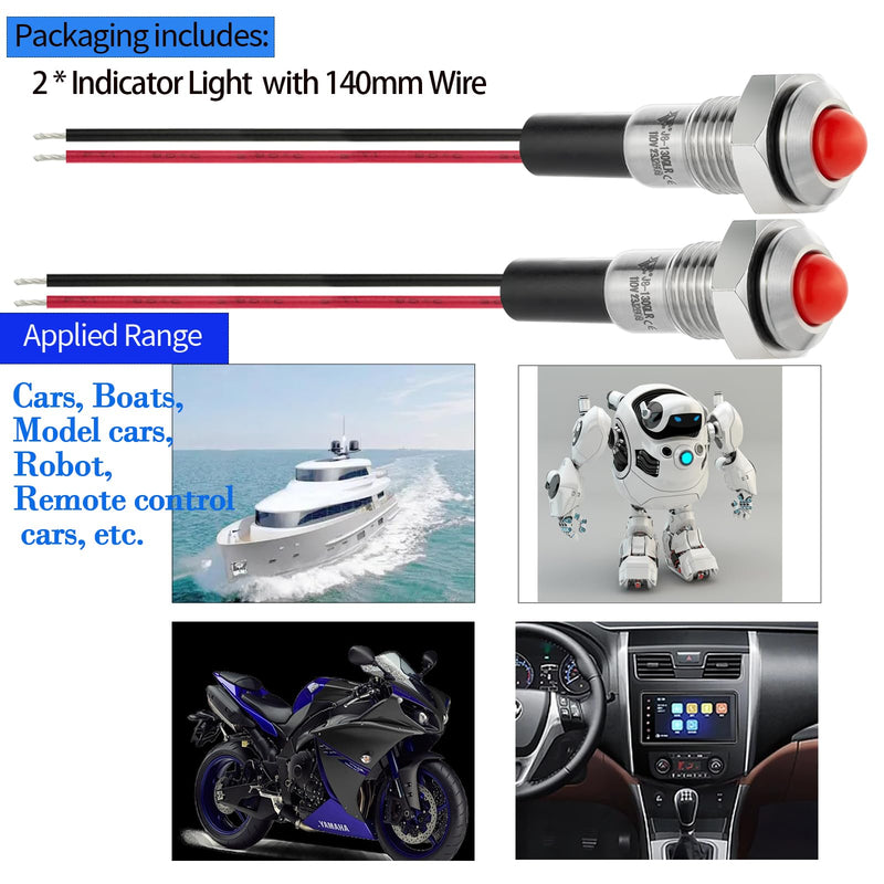 [Australia - AusPower] - Mini Indicator Light 8mm 0.31" Waterproof Domed Sphere High Head Metal Stainless steel Signal Lamp 110V/120V LED Pilot Light with 140mm/5.5" Red 110-120V DC/AC 
