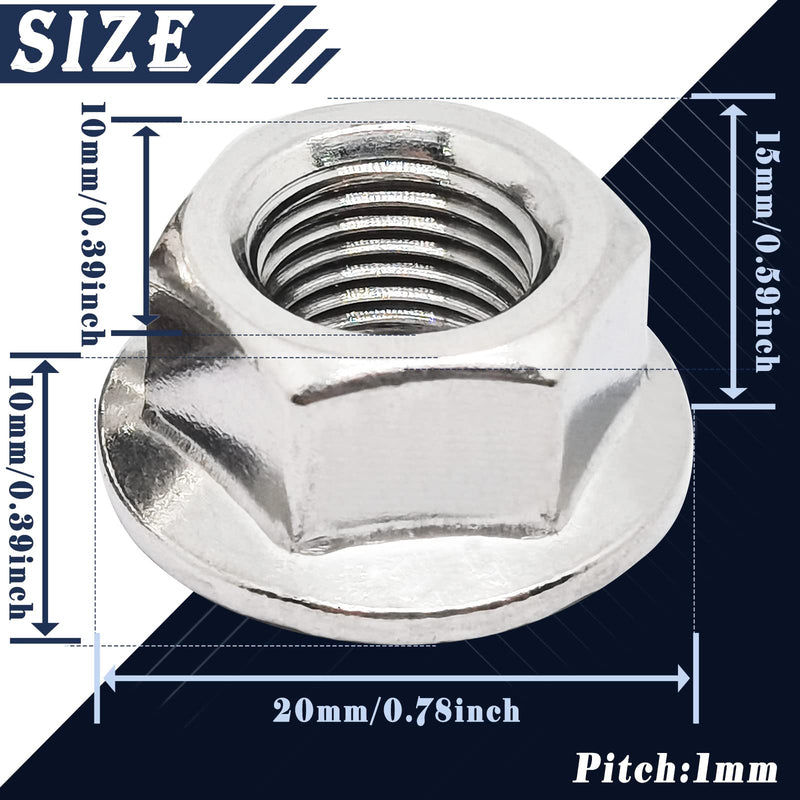 [Australia - AusPower] - M10 x 1.0mm Fine Thread 304 Stainless Steel Serrated Flange Hex Lock Nuts,Non-Slip Lock Flange Nuts(5pcs) M10 x 1.0mm 