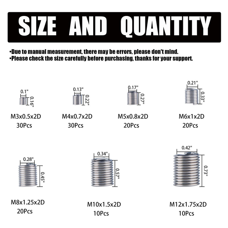 [Australia - AusPower] - Wire Screw Sleeve Thread Repair Inserts Assortment Kit 304 Stainless Steel Metric M3 M4 M5 M6 M8 M10 M12 Wire Thread Inserts Helicoil Thread Repair Kit 140Pcs 