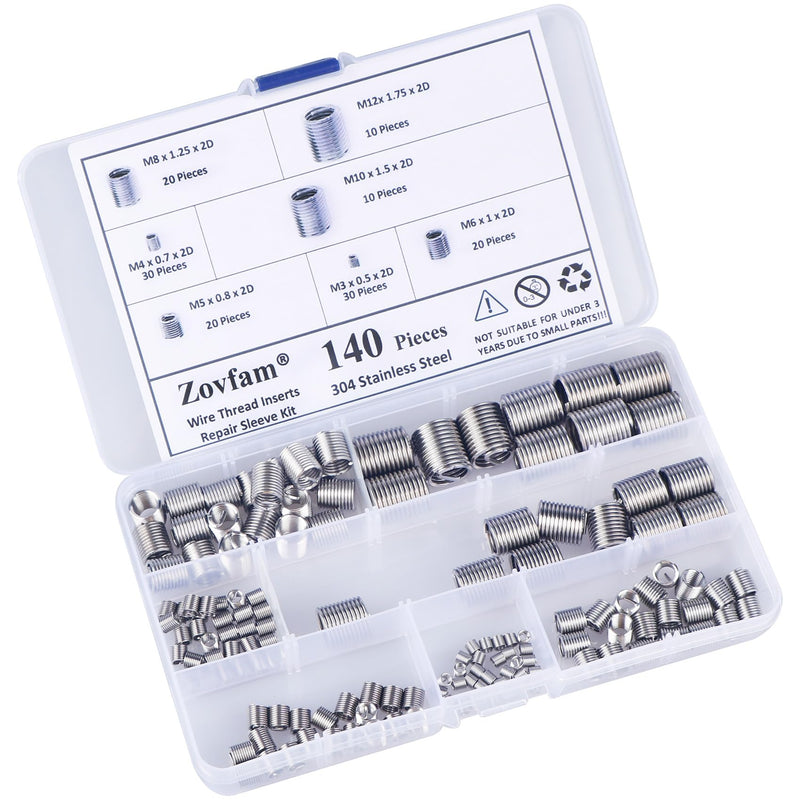 [Australia - AusPower] - Wire Screw Sleeve Thread Repair Inserts Assortment Kit 304 Stainless Steel Metric M3 M4 M5 M6 M8 M10 M12 Wire Thread Inserts Helicoil Thread Repair Kit 140Pcs 