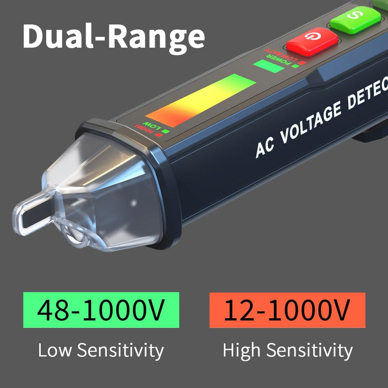 [Australia - AusPower] - Non Contact Voltage Detector Electrical Tester Pen Voltage Tester 12V-1000V Dual Sensitivity LED Alert Reliable Wire Power Tester Buzzer Alarm Wire Breakpoint Finder 