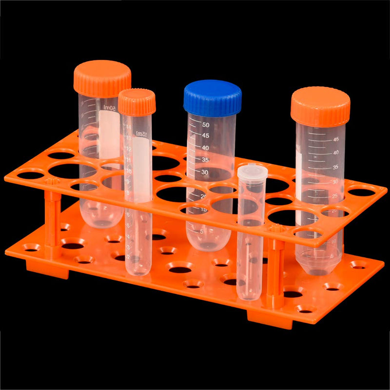 [Australia - AusPower] - Test Tube Rack, Centrifuge Tube Holder (2 Pack - Blue and Orange) for 10ml, 15ml, 50ml, Detachable Plastic Stand, 28 Well 