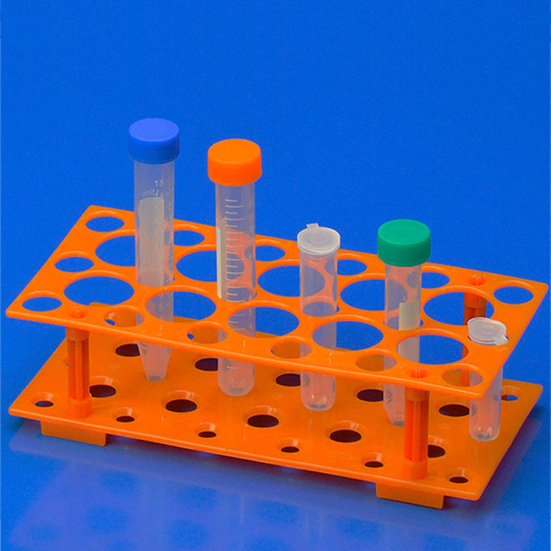 [Australia - AusPower] - Test Tube Rack, Centrifuge Tube Holder (2 Pack - Blue and Orange) for 10ml, 15ml, 50ml, Detachable Plastic Stand, 28 Well 