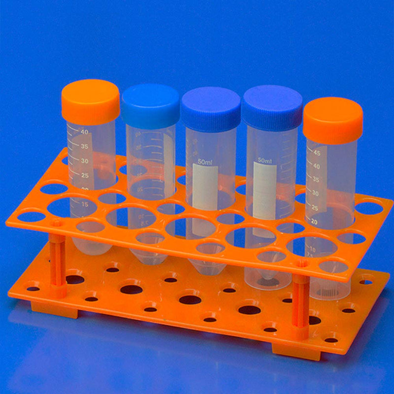 [Australia - AusPower] - Test Tube Rack, Centrifuge Tube Holder (2 Pack - Blue and Orange) for 10ml, 15ml, 50ml, Detachable Plastic Stand, 28 Well 