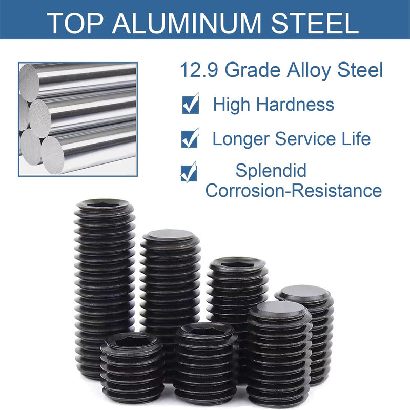 [Australia - AusPower] - 830Pcs 25 Sizes Metric + SAE Set Screw Assortment Kit, Internal Hex Drive Cup-Point Allen Screws Set 12.9 Class Alloy Steel Grub Screw (M3-M8, 1/8"-40 to 5/16"-18) 