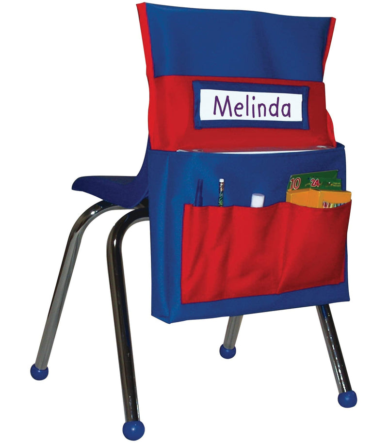 [Australia - AusPower] - Carson Dellosa Chairback Buddy Pocket Chart—Blue and Red Desk Chair Seat Back Organizer With 6 Pockets for Classroom Supplies, Student Name Tag With Pocket (15" x 19") Blue & Red 