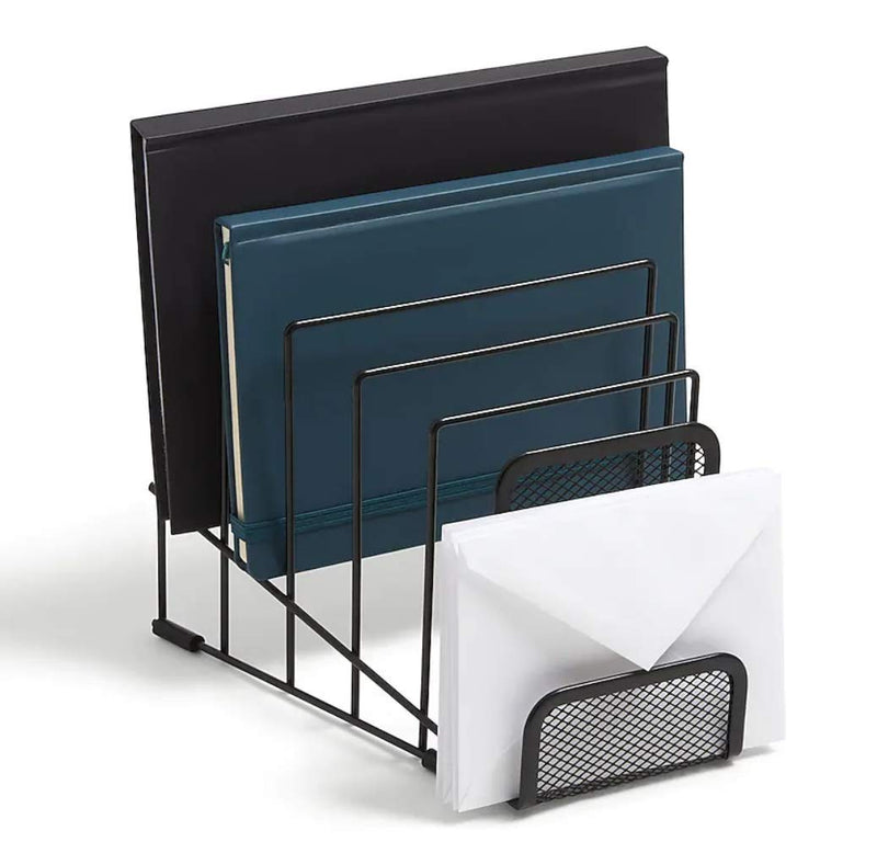 [Australia - AusPower] - 1InTheOffice Metal Incline Desktop File Sorter, Black Wire Mesh Step Sorter 