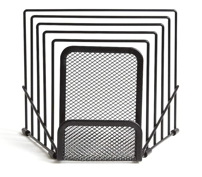 [Australia - AusPower] - 1InTheOffice Metal Incline Desktop File Sorter, Black Wire Mesh Step Sorter 