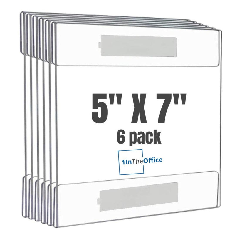 [Australia - AusPower] - 1InTheOffice Acrylic Wall Sign Holder 5x7, Wall Mount Sign Holder with Adhesive Tape, Horizontal Acrylic Frame 5x7,"6 Pack" 