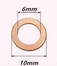 [Australia - AusPower] - LUOQIUFA M6 Flat Washer Copper Sealing Ring, Inner Diameter 6mm, Outer Diameter 10mm, Thickness 1mm, Metric Sealing Washer, 60 Pieces 