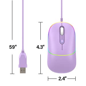 [Australia - AusPower] - Wired Mouse, USB Computer Mouse Backlit Ultra Silent Wired Mouse with 6400 DPI, Ergonomic LED Corded Mouse for PC, Laptop, Desktop, MacBook, Windows (Purple) Purple 