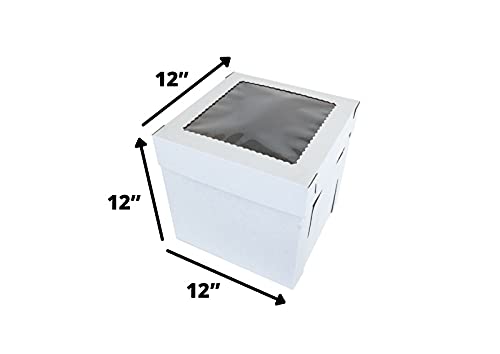 [Australia - AusPower] - Tall Cake Box with Window 1 Pack 12 x 12 x 12 inch White Bakery Box, Disposable Cake Container, Dessert Box, Pastry Gift Box 