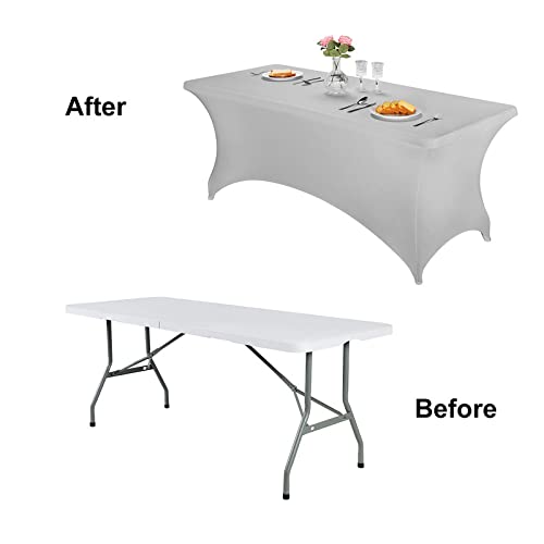 [Australia - AusPower] - FORLIFE Spandex Table Covers 6ft，Fitted Tablecloth for 6ft Rectangular Tables, Stretch Patio Table Covers, Universal Spandex Table Cover for Wedding, Banquet, Party (6ft, Silver) 