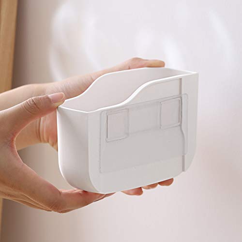 [Australia - AusPower] - SUNFICON Adhesive Remote Control Holder Wall Mount Media Player Controller Holder Universal TV Remote Organizer Caddy Box Tray Hollow Bottom Slot Easy Phone Charging Home Office Desk Nightstand White 