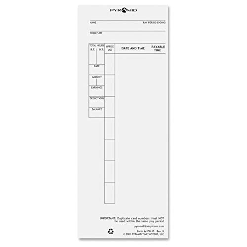 [Australia - AusPower] - Pyramid™ 30% Recycled Time Cards for Pyramid Models 4000 & 5000, 9" x 3 1/2", Pack of 100 100 pk 