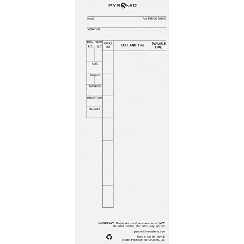 [Australia - AusPower] - Pyramid™ 30% Recycled Time Cards for Pyramid Models 4000 & 5000, 9" x 3 1/2", Pack of 100 100 pk 