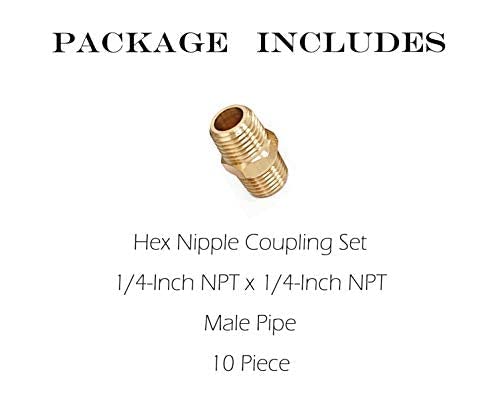 [Australia - AusPower] - T TANYA HARDWARE Pipe Fitting and Air Hose Fitings, Hex Nipple Coupling Set - 1/4-Inch NPT x 1/4-Inch NPT, Solid Brass, Male Pipe (10 Piece) 1/4" x 1/4" NPT Male 10 Piece 