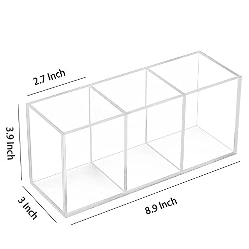 [Australia - AusPower] - Acrylic Home, Office Storage Organizer Pen Holder,Kitchen Utensil & Silverware Caddy Bin,3 Compartments- Container for Cabinets, Drawers, Desks, Workspace-for Pens, Pencils, Highlighters, Clips,sliverware- 8.9×3×3.9 Inch - Clear 3 compartments 