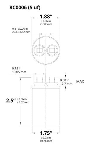 [Australia - AusPower] - TEMCo 5 uf/MFD 370 VAC Volts Round Run Capacitor 50/60 Hz AC Electric - Lot -5 (Optional uf/MFD, Voltage and Lot Quantities Available) 5 uf (1 Pack) 