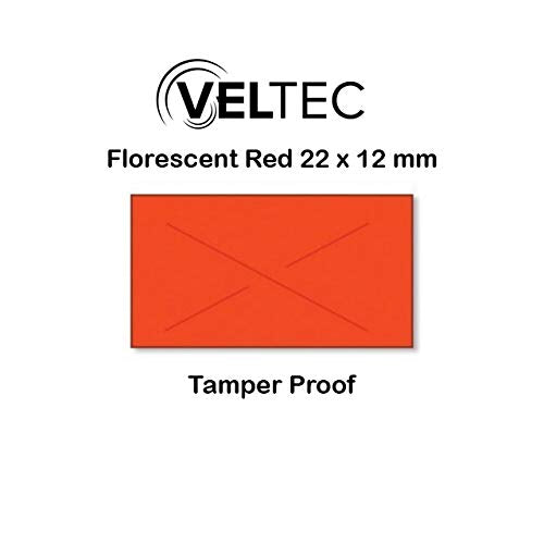 [Australia - AusPower] - Veltec 2212 Fluorescent Red Pricing Labels for Garvey and Contact 22-6, 22-7, 22-8 Price Gun/Labelers, Free Ink Roller – 9 Rolls, 11,000 Labels with Security Slits 
