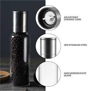 [Australia - AusPower] - Extra Large Salt and Pepper Grinder Set 170ml VEVOK CHEF Grinder Mill Set with Borosilicate Glass Adjustable Coarseness Ceramic Pepper Grinder Dual Salt and Pepper shaker Chef Gift Clear 