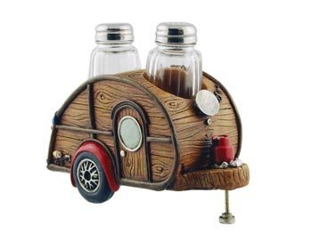 [Australia - AusPower] - Salt & Pepper Set, Woody Teardrop RV Camper, 7-inch, Collectible Kitchen Decor 