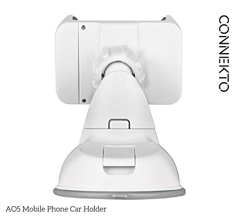 [Australia - AusPower] - CONNEKTO Mobile Phone Car Holder A05: Universal White Smartphone, Retractile Cradle Grip for Vehicle Car, Rotates, Tilts, Compatible 
